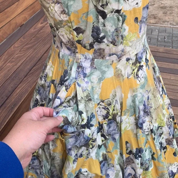 Modcloth Closet London UK 16/ US 12 Yellow Floral Vintage Style Dress - Picture 4 of 8
